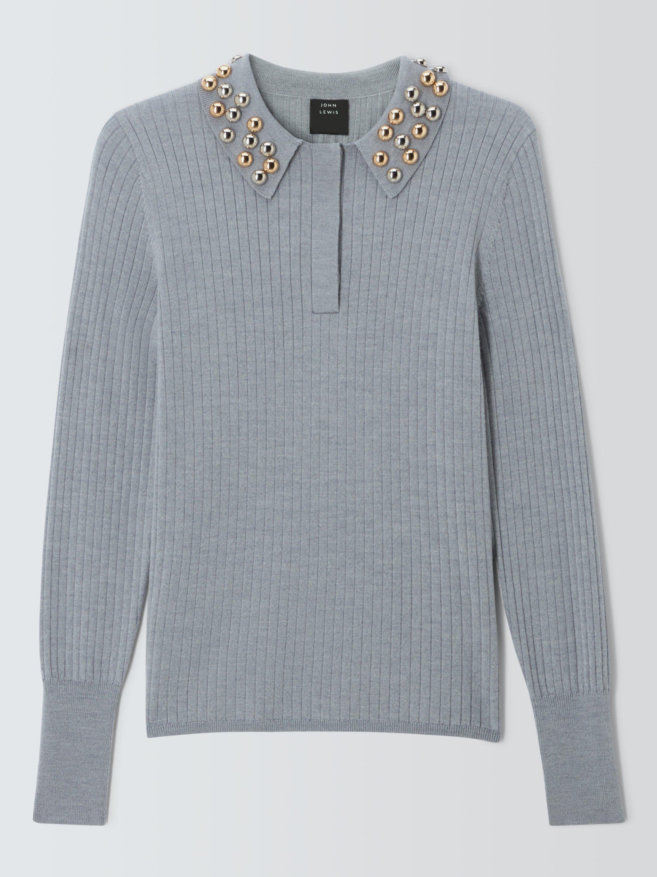 Product image 4 of 5, which shows John Lewis x A.W.A.K.E. MODE Embellished Collar Jumper, Grey, 6
