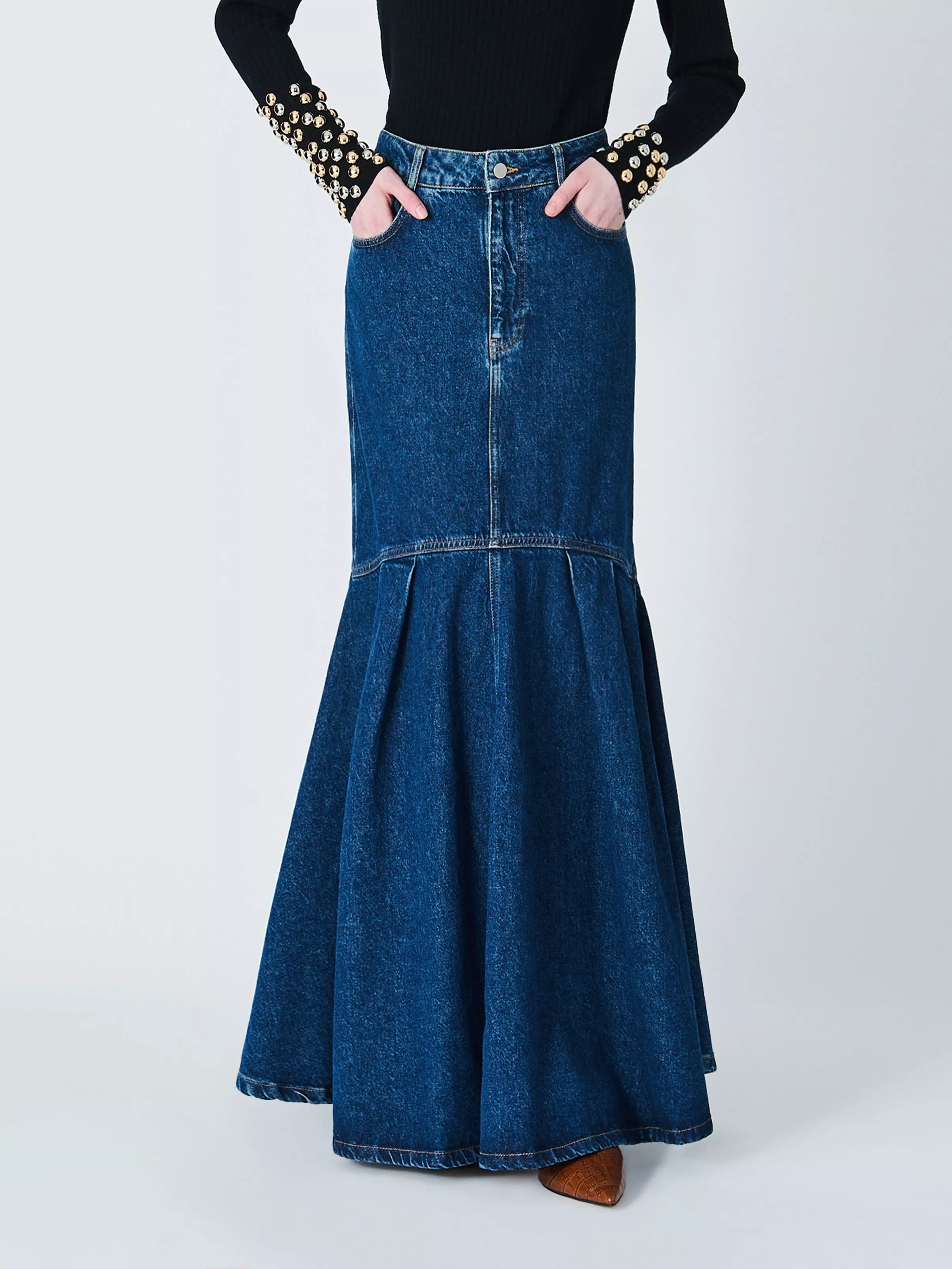 John Lewis x A.W.A.K.E. MODE Denim Maxi Skirt Mid Blue Wash