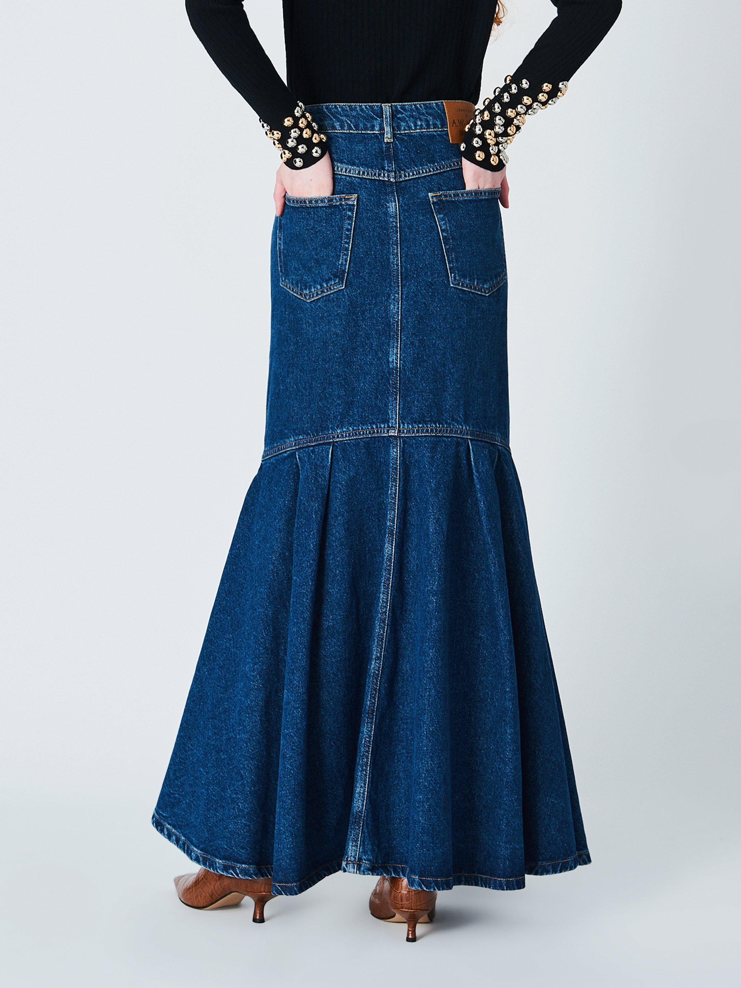 Product image 2 of 7, which shows John Lewis x A.W.A.K.E. MODE Denim Maxi Skirt, Mid Blue Wash, 12