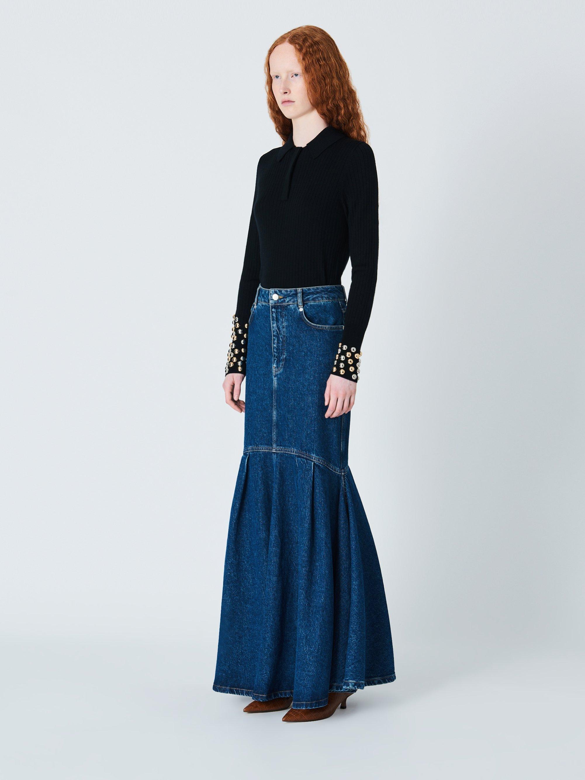 Product image 3 of 7, which shows John Lewis x A.W.A.K.E. MODE Denim Maxi Skirt, Mid Blue Wash, 12
