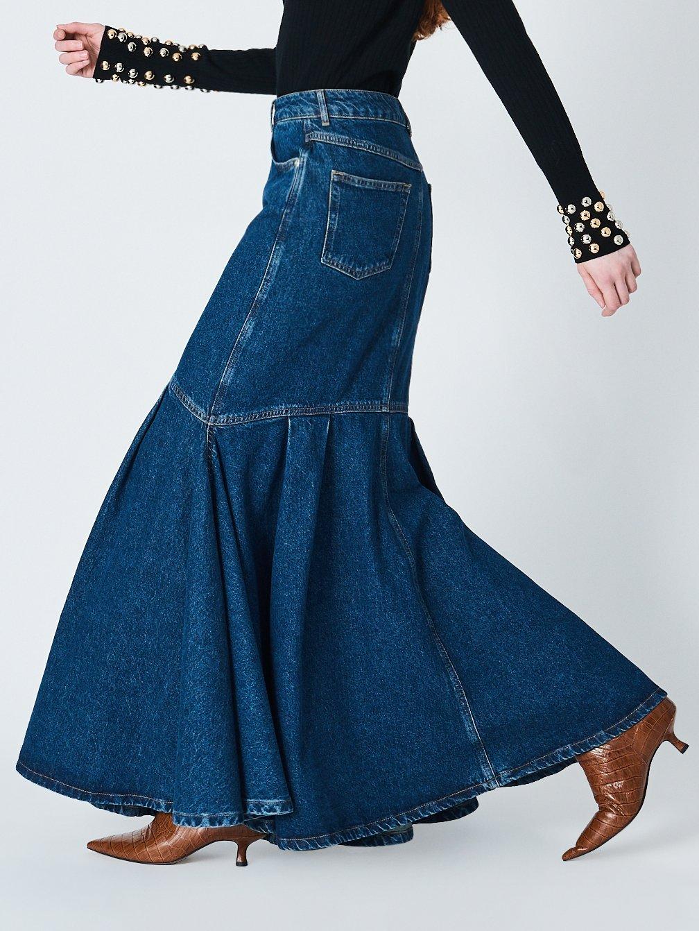 Product image 5 of 7, which shows John Lewis x A.W.A.K.E. MODE Denim Maxi Skirt, Mid Blue Wash, 12