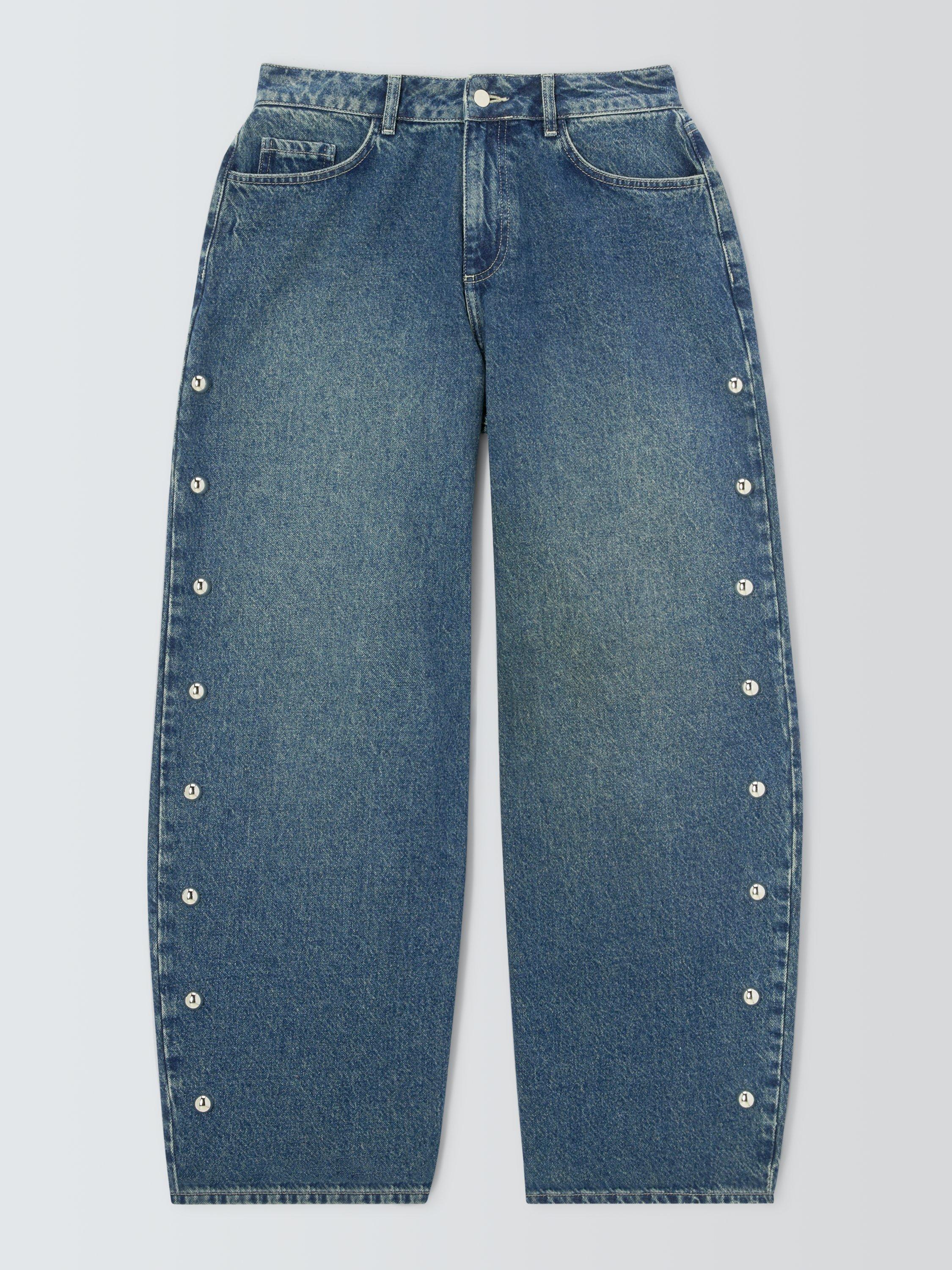 Product image 4 of 8, which shows John Lewis x A.W.A.K.E. MODE Relaxed Oversized Barrel Studded Jean, Mid Blue Wash, 10