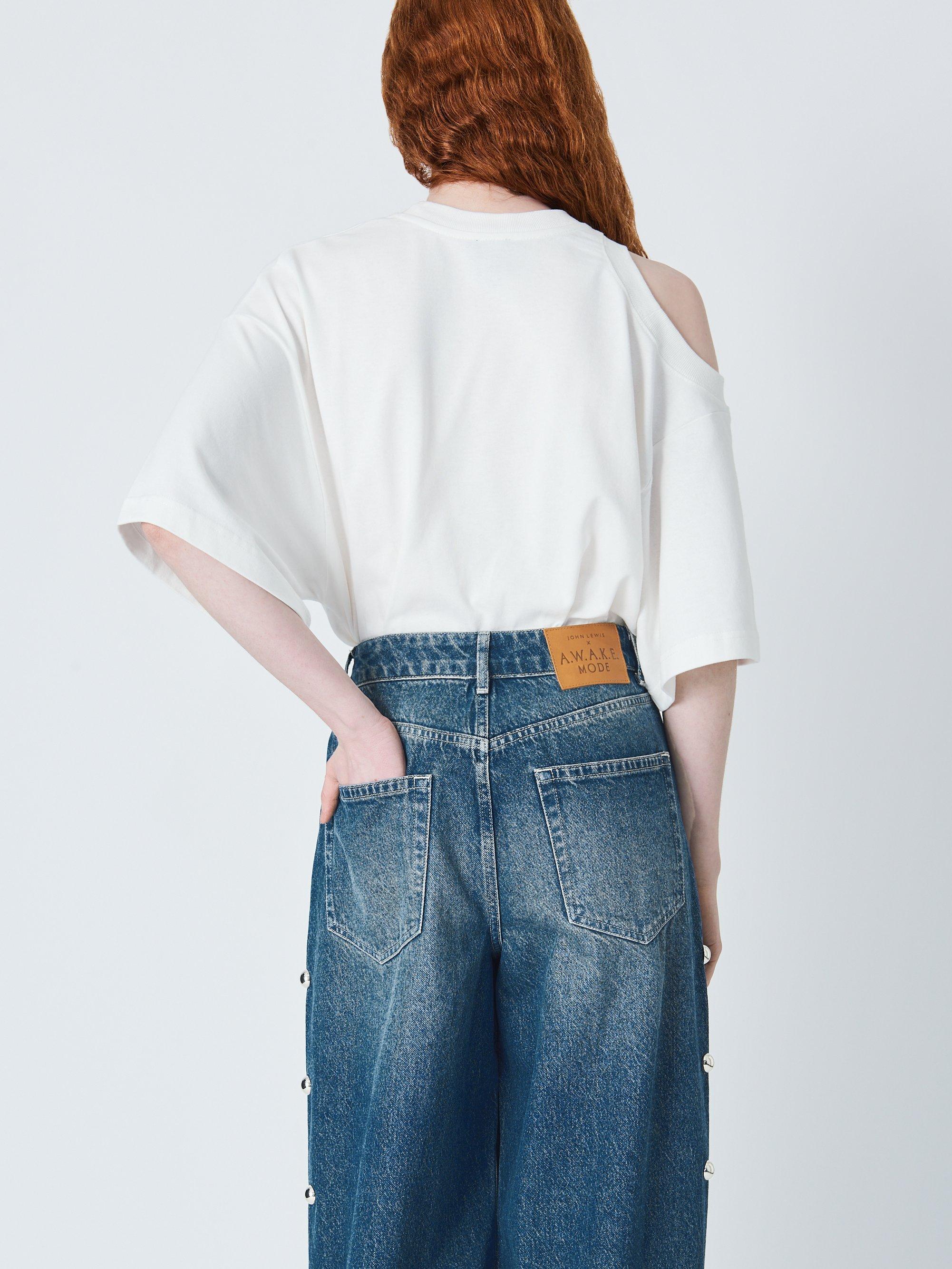 Product image 6 of 8, which shows John Lewis x A.W.A.K.E. MODE Relaxed Oversized Barrel Studded Jean, Mid Blue Wash, 10