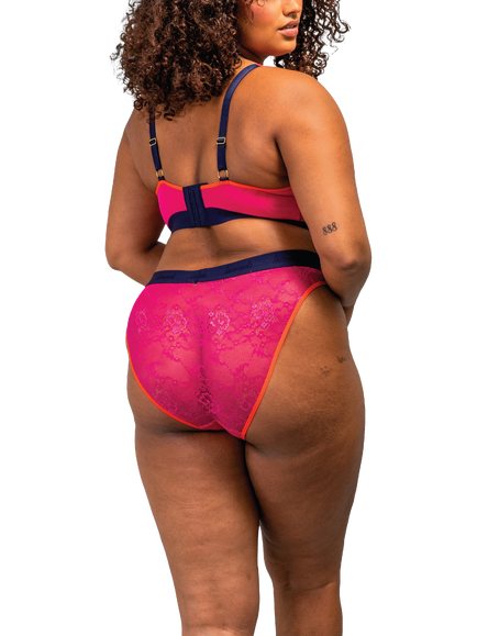 Lemonade Dolls Trilogy Lace High Waist Knickers, Deep Pink - view 2, Deep Pink
