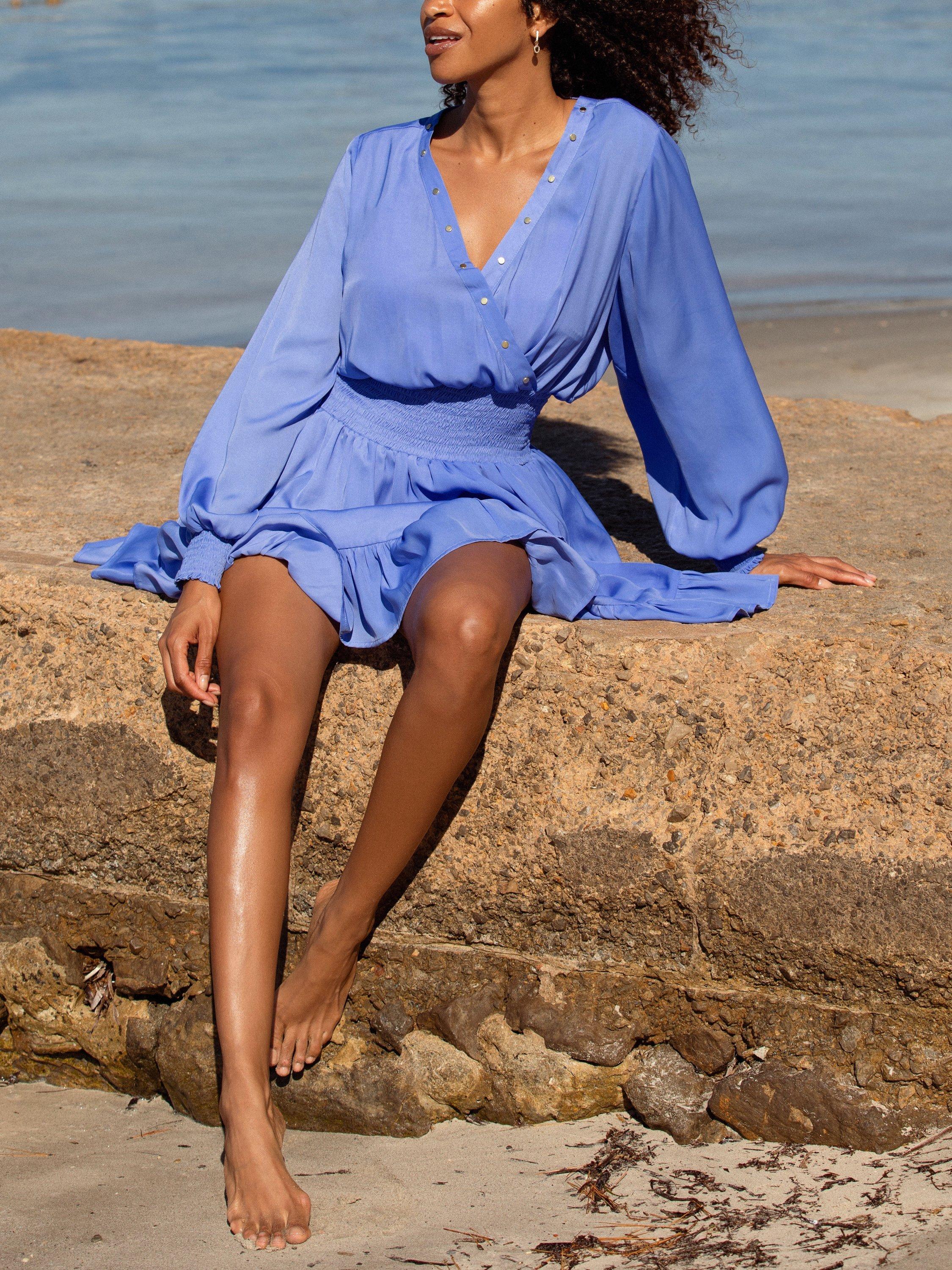 Product image 4 of 5, which shows NAIA Beach Celia Beach Dress, Persian Jewel Blue, S