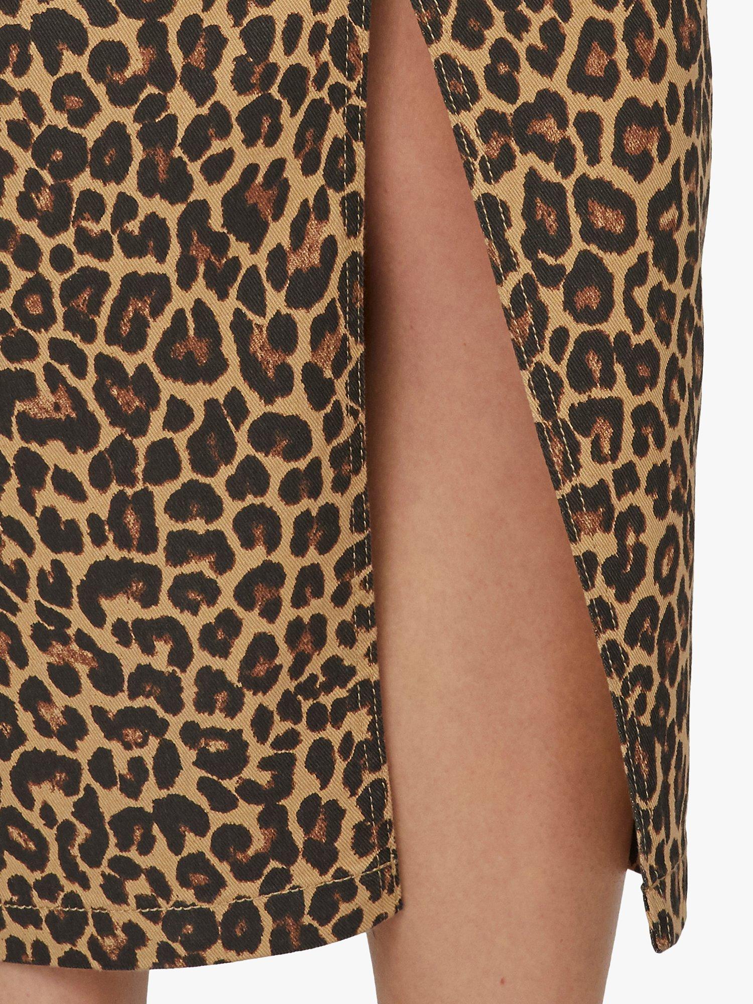 Product image 3 of 5, which shows Sisters Point Olia Leopard Print Denim Skirt, Multi, XS