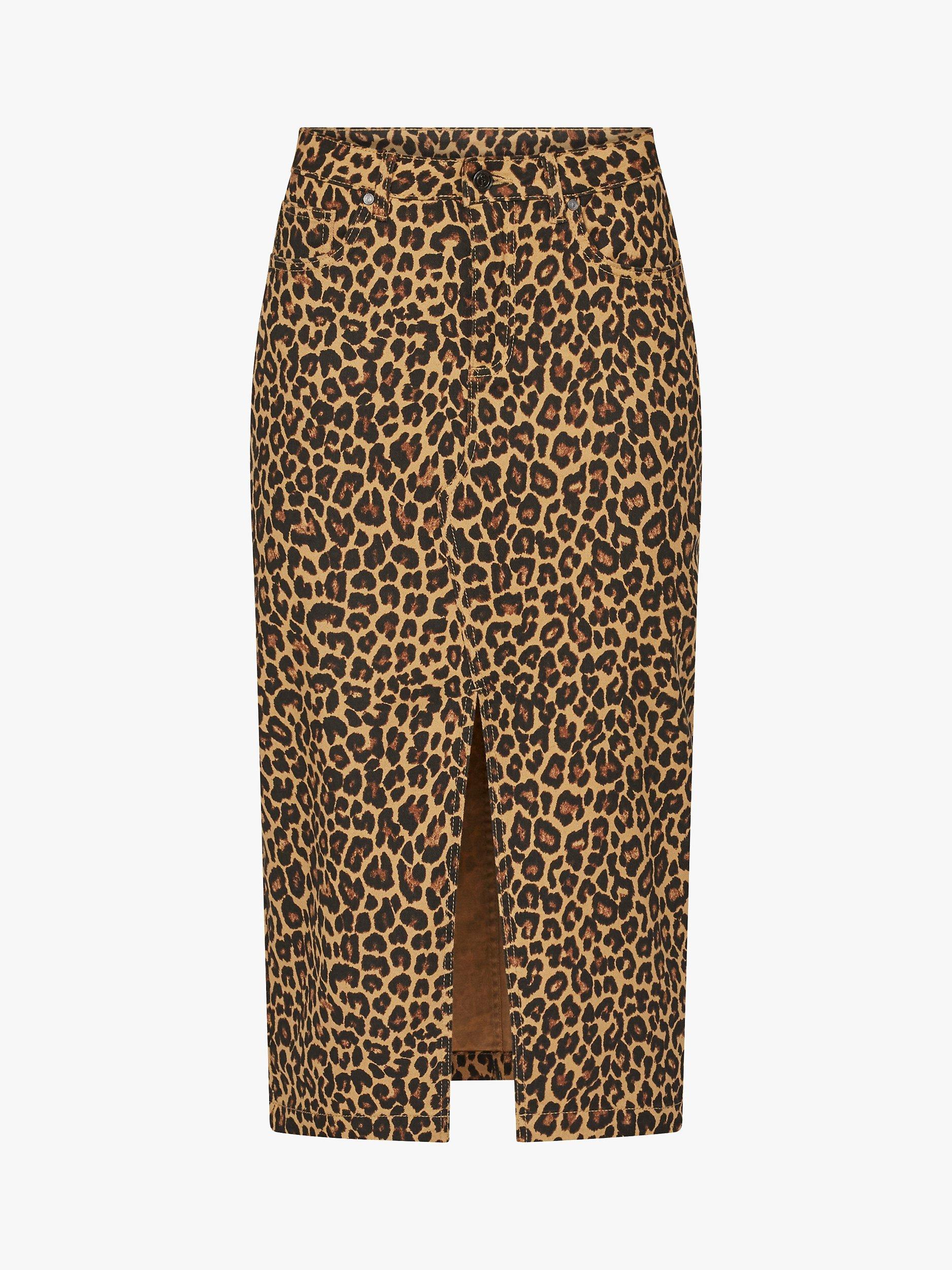 Product image 4 of 5, which shows Sisters Point Olia Leopard Print Denim Skirt, Multi, XS
