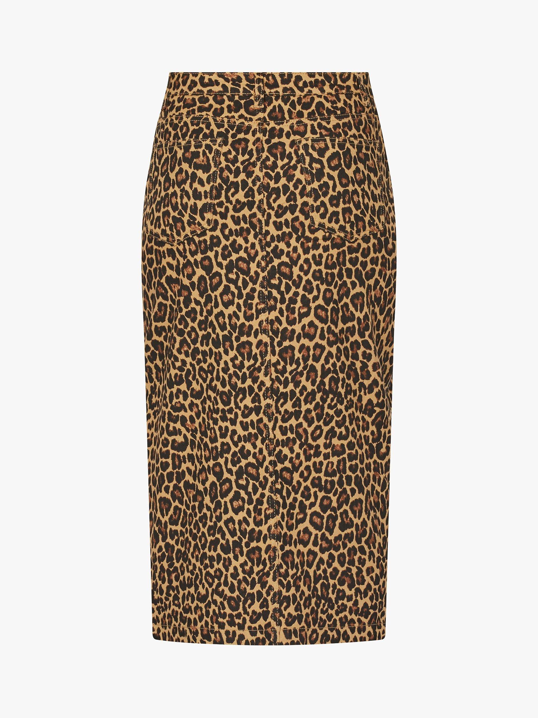 Product image 5 of 5, which shows Sisters Point Olia Leopard Print Denim Skirt, Multi, XS