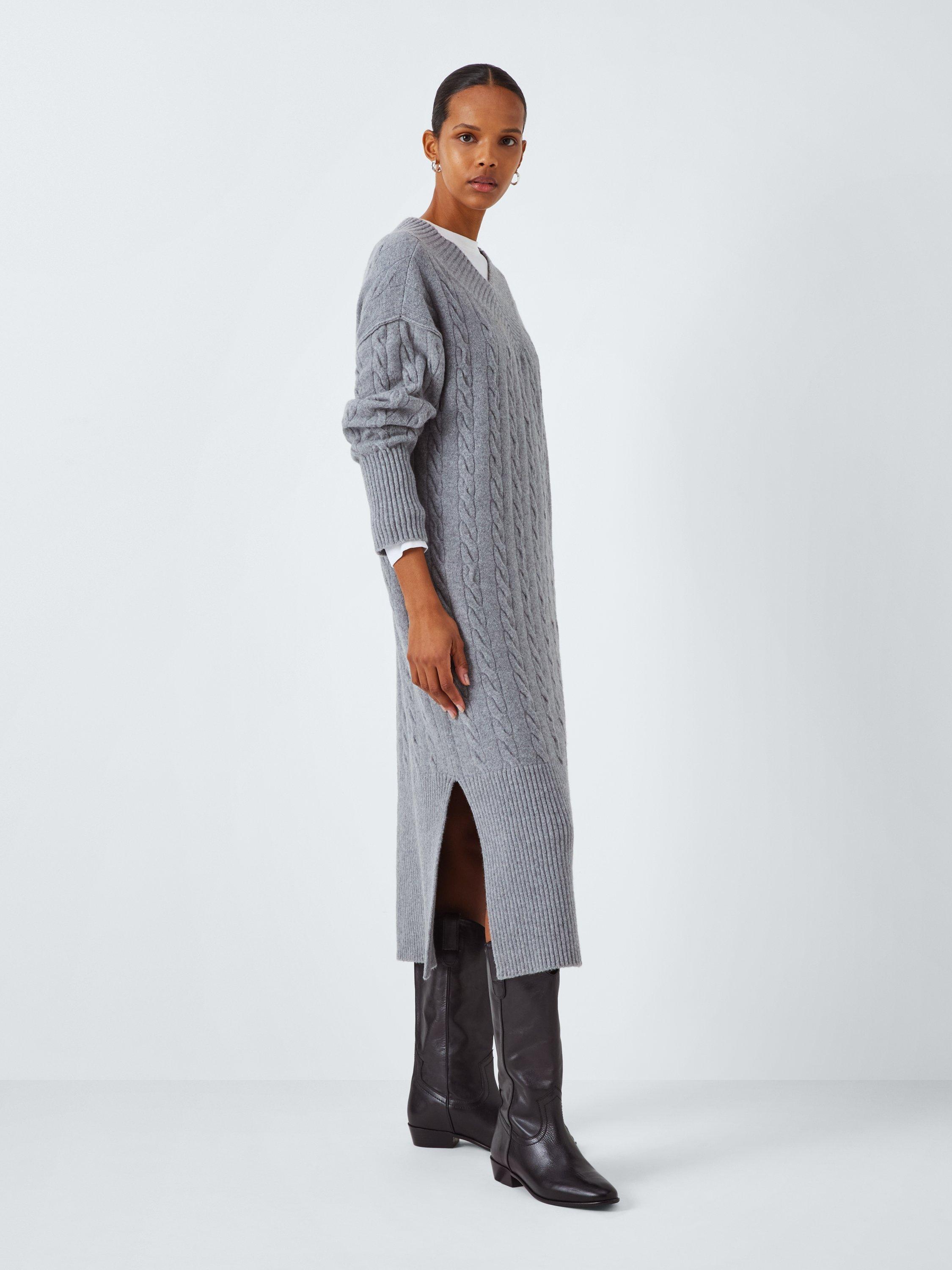 AND/OR Alexy Cable Knit Jumper Dress, Light Grey