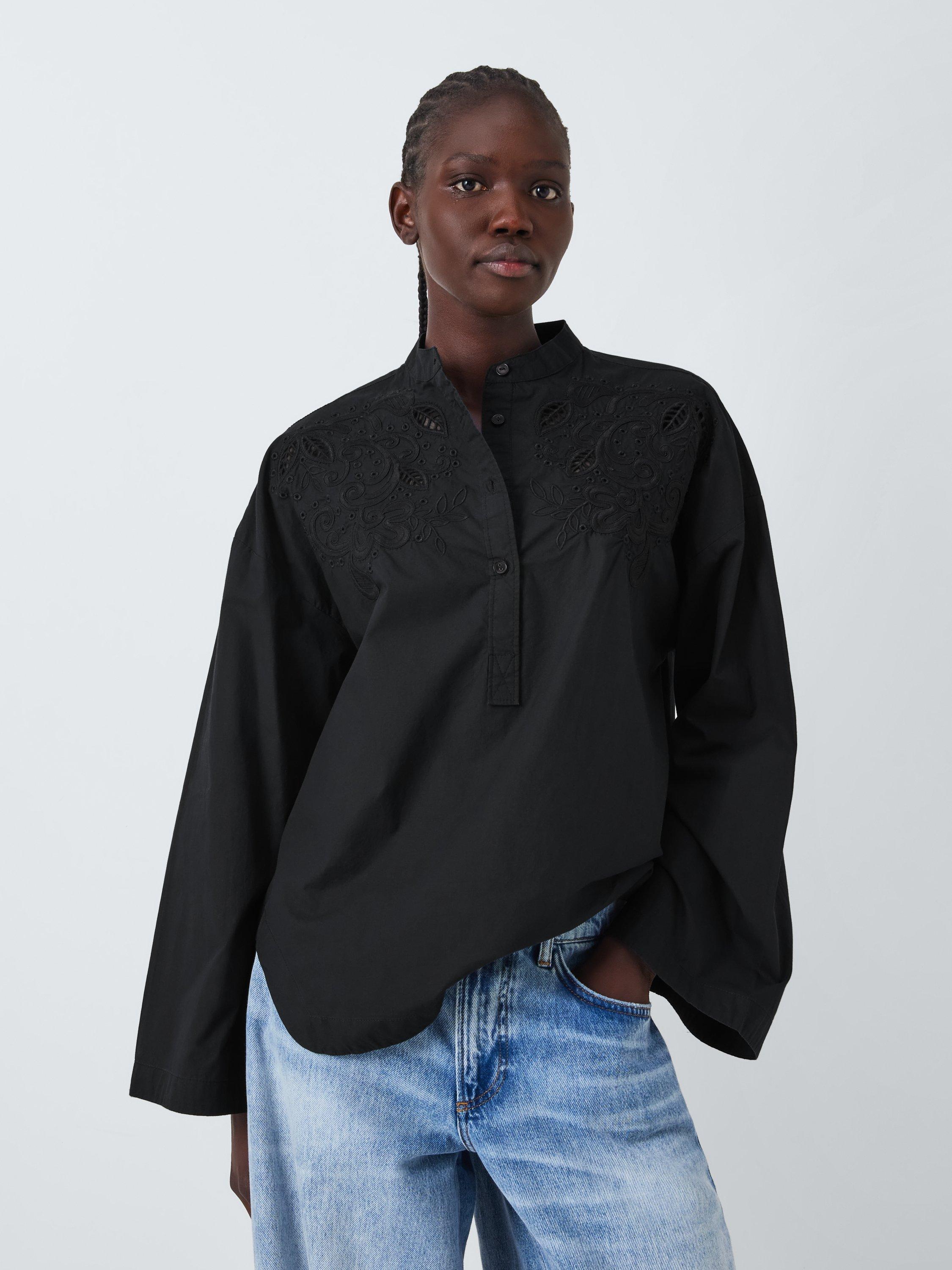 Product image 1 of 6, which shows AND/OR Arabella Cutwork Top, Black, 8