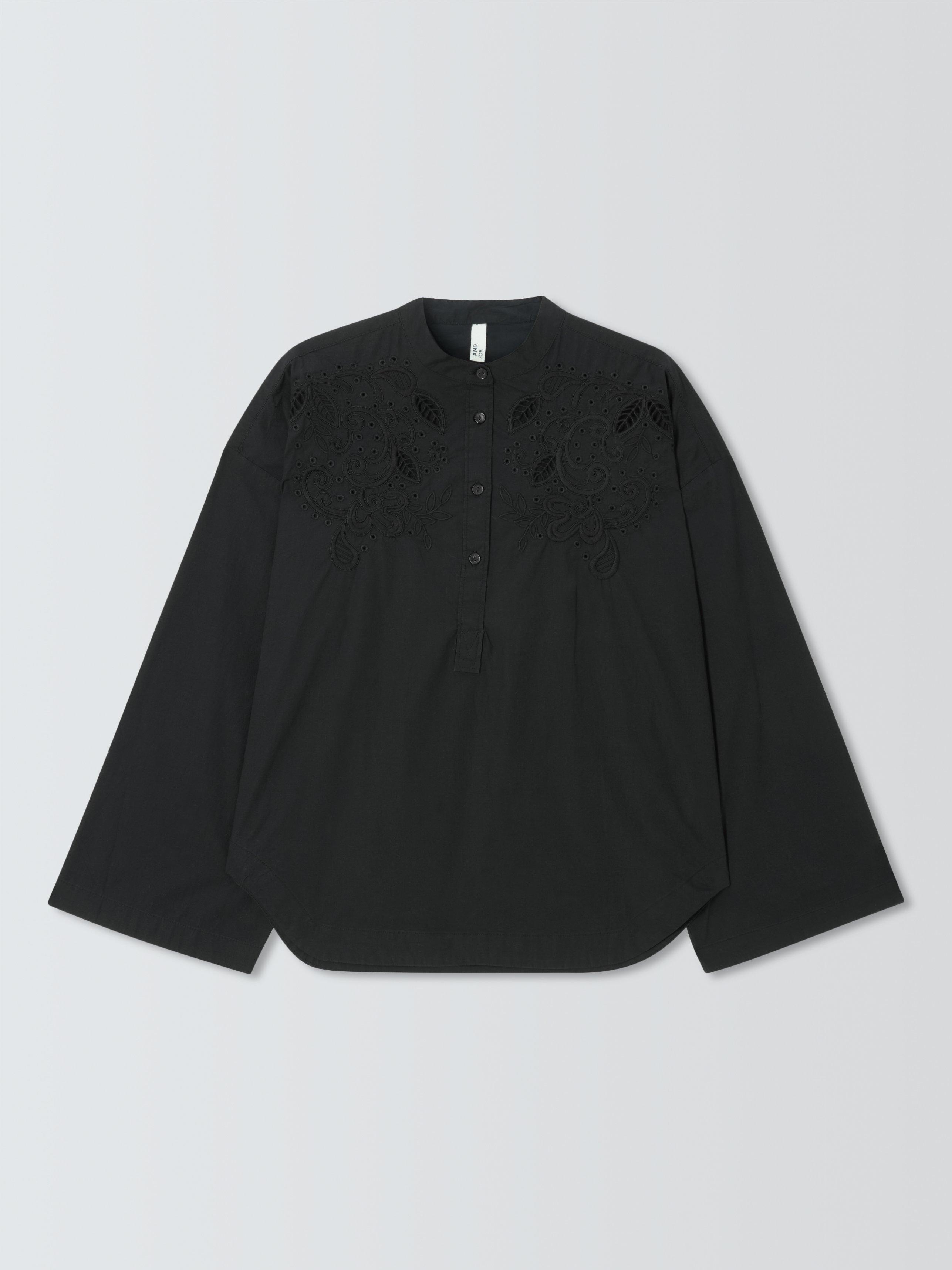 Product image 4 of 6, which shows AND/OR Arabella Cutwork Top, Black, 8