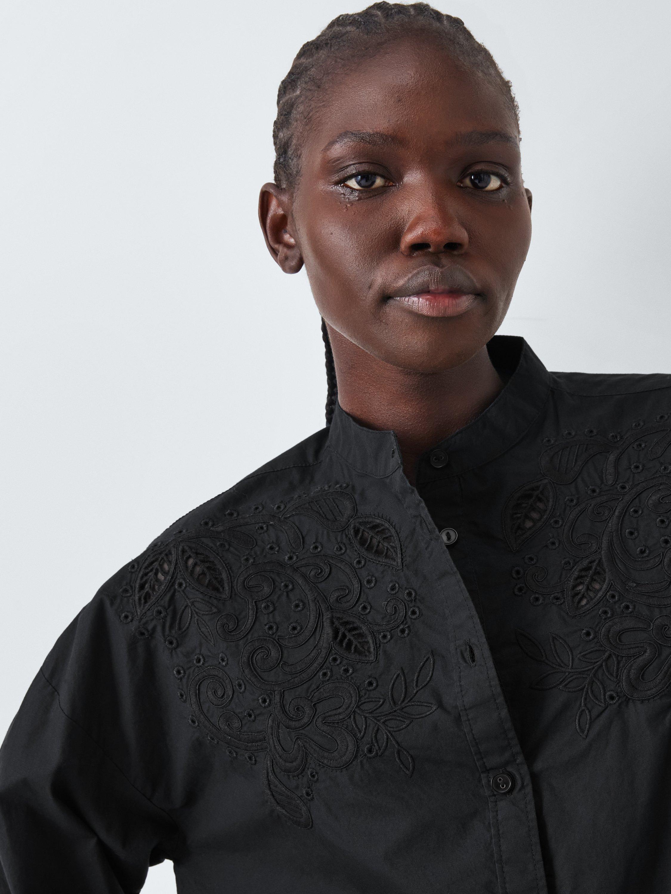 Product image 5 of 6, which shows AND/OR Arabella Cutwork Top, Black, 8