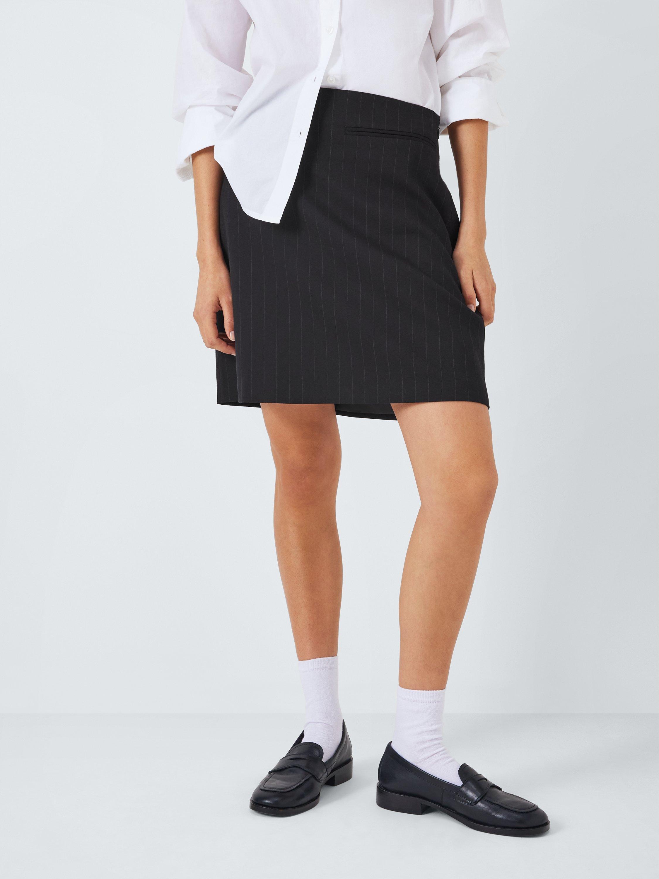 Product image 1 of 6, which shows John Lewis ANYDAY Pinstripe Mini Skirt, Black Pinstripe, 10
