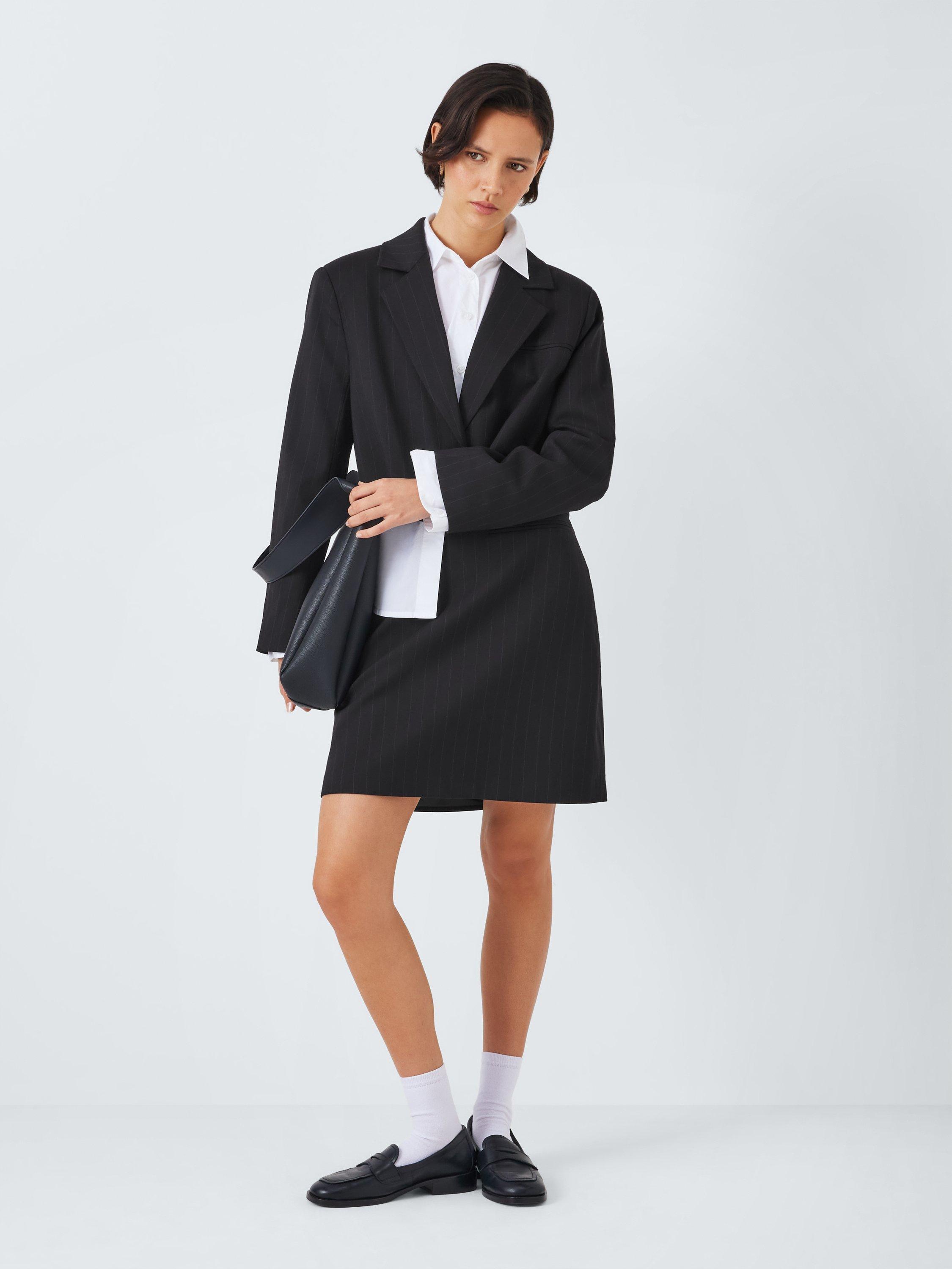 Product image 3 of 6, which shows John Lewis ANYDAY Pinstripe Mini Skirt, Black Pinstripe, 10