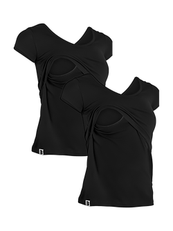 Bshirt Organic Cotton Blend Lift The Flap Breastfeeding Materntiy T-Shirt, Pack of 2, Black/Black
