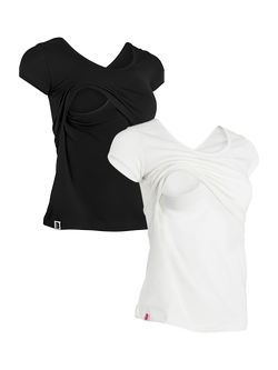 Bshirt Organic Cotton Blend Lift The Flap Breastfeeding Materntiy T-Shirt, Pack of 2, Black/White