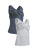 Bshirt Lift Nursing Stripe Organic Cotton Blend Vest Tops, Pack of 2, Navy/White