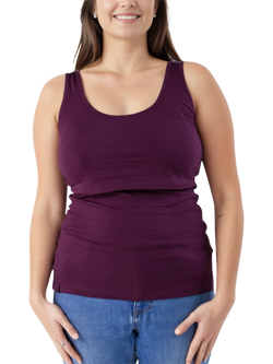 Bshirt Organic Cotton Blend Plain/Stripe Lift The Flap Breastfeeding Maternity Vest Top, Pack of 2 - view 2, Plum/Navy