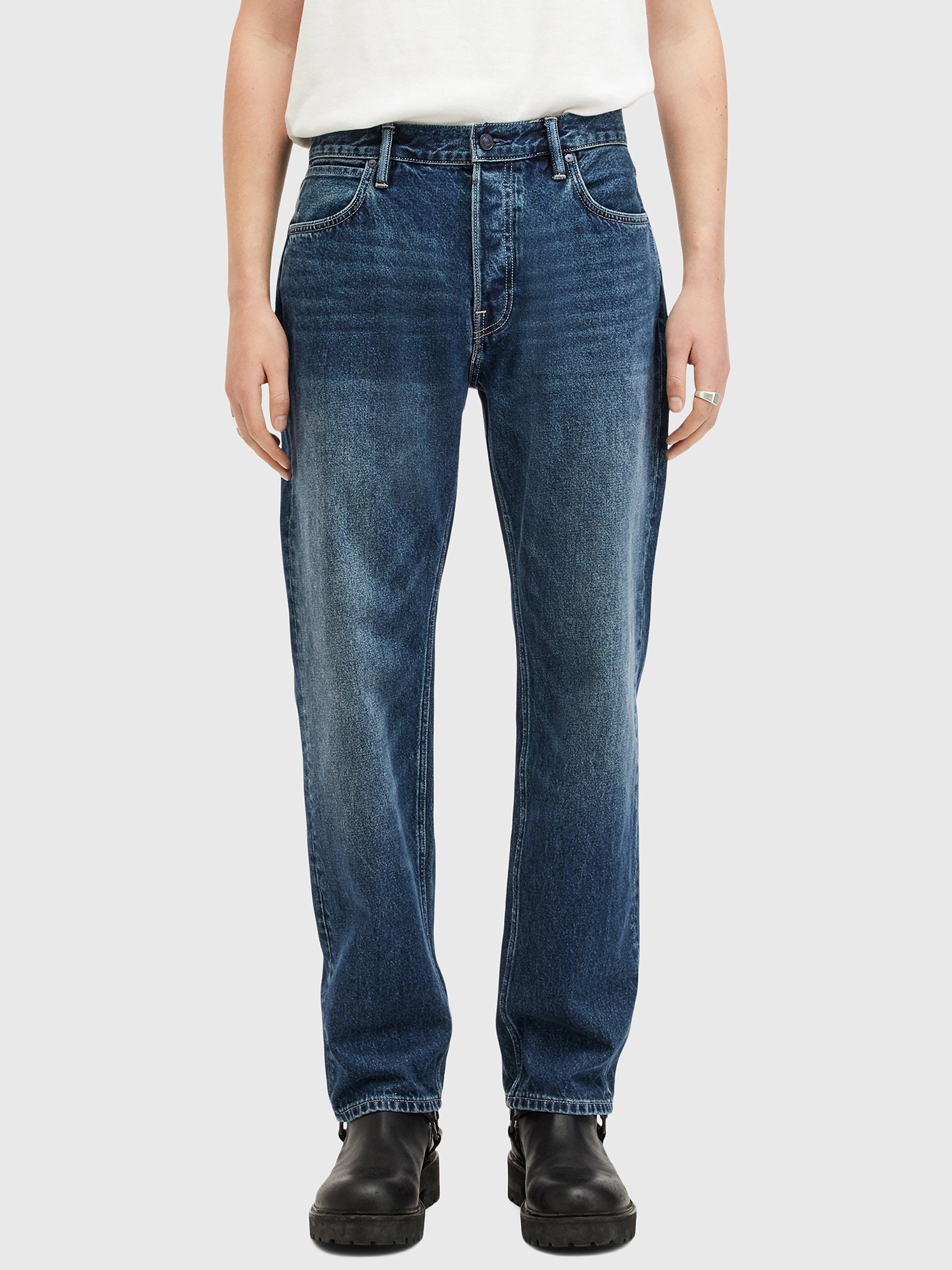 Product image 1 of 10, which shows AllSaints Reid Straight Fit Denim Jeans, Blue Indigo, W28/L32