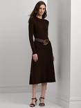 Ralph Lauren Thomisha Wool Cotton Blend Fit & Flare Midi Dress, Circuit Brown