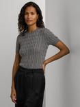 Lauren Ralph Lauren Eyelah Cable Knit Short Sleeve Knit Top, Grey