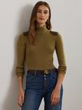 Lauren Ralph Lauren Amanda Faux Leather Patch Slim Fit Turtleneck Jumper, Honey Tan