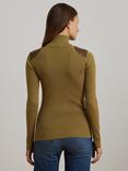 Lauren Ralph Lauren Amanda Faux Leather Patch Slim Fit Turtleneck Jumper, Honey Tan