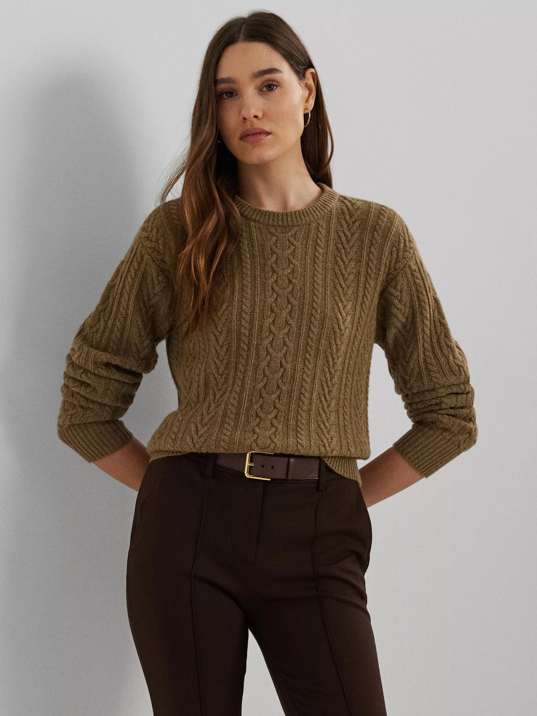 Ralph store Lauren Country Black and Tan cable wool sweater