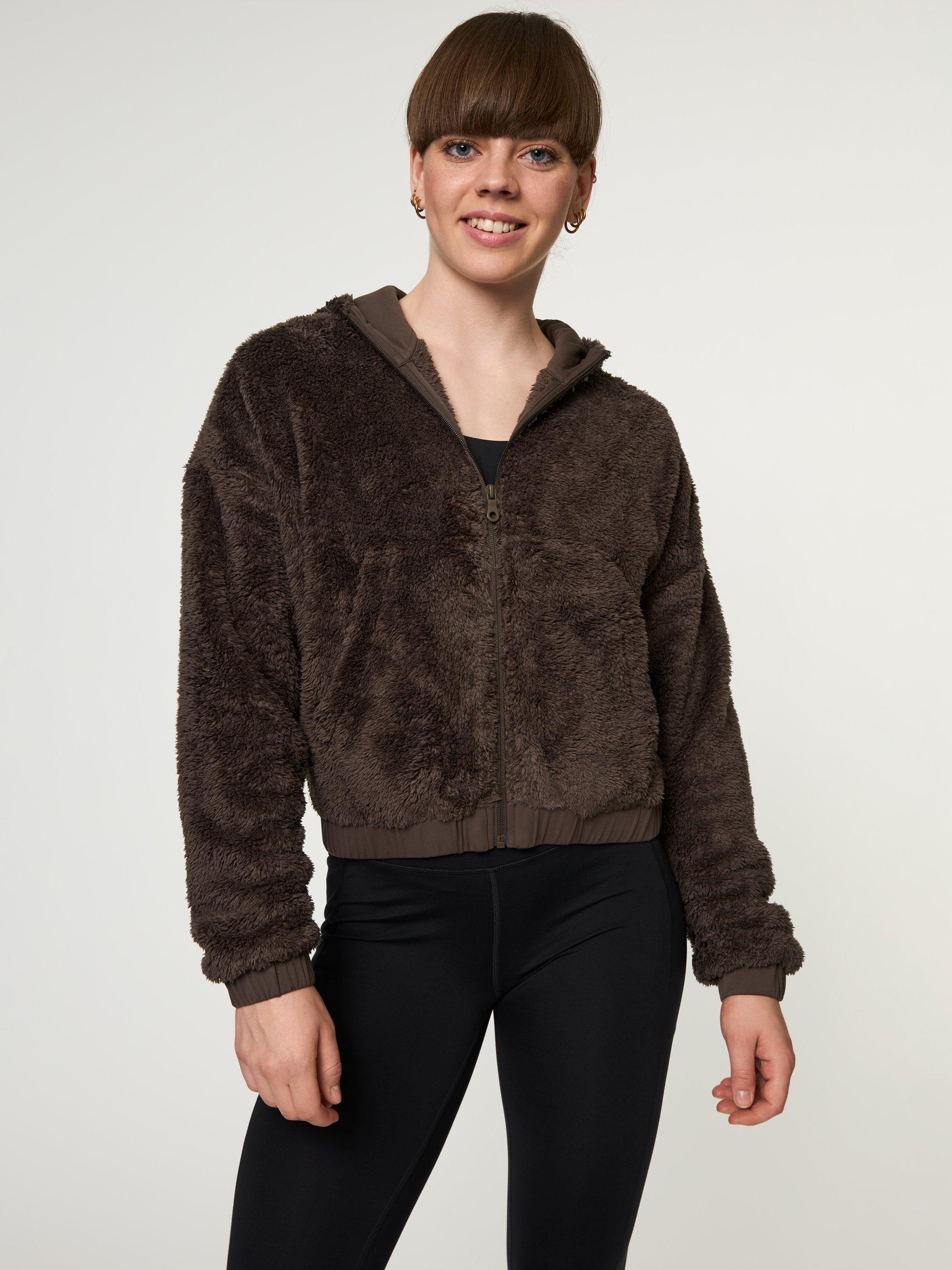 Girlfriend Collective Fleece Bomber Hoodie, Brown