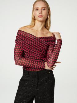 Fabienne Chapot Heart Print Bardot Top, Black/Red, Black/Red