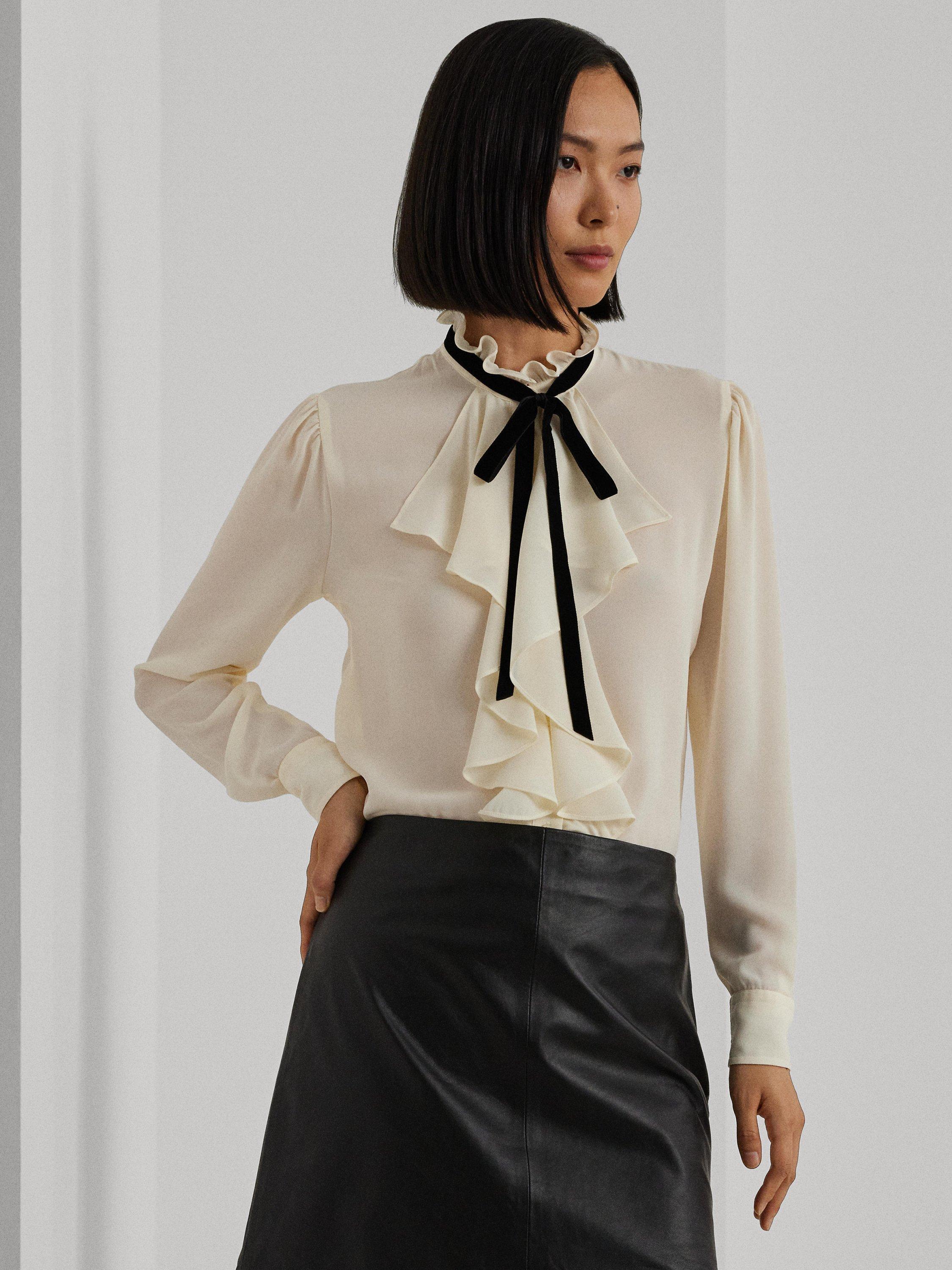 Lauren Ralph Lauren Frazine Pussybow Tie Neck Blouse Cream Black