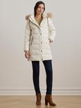 Lauren Ralph Lauren Faux Fur Hood Long Quilted Coat, Cream