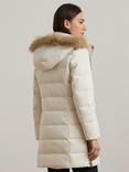 Lauren Ralph Lauren Faux Fur Hood Long Quilted Coat, Cream