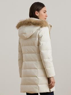 Lauren Ralph Lauren Faux Fur Hood Long Quilted Coat, Cream - view 2, Cream
