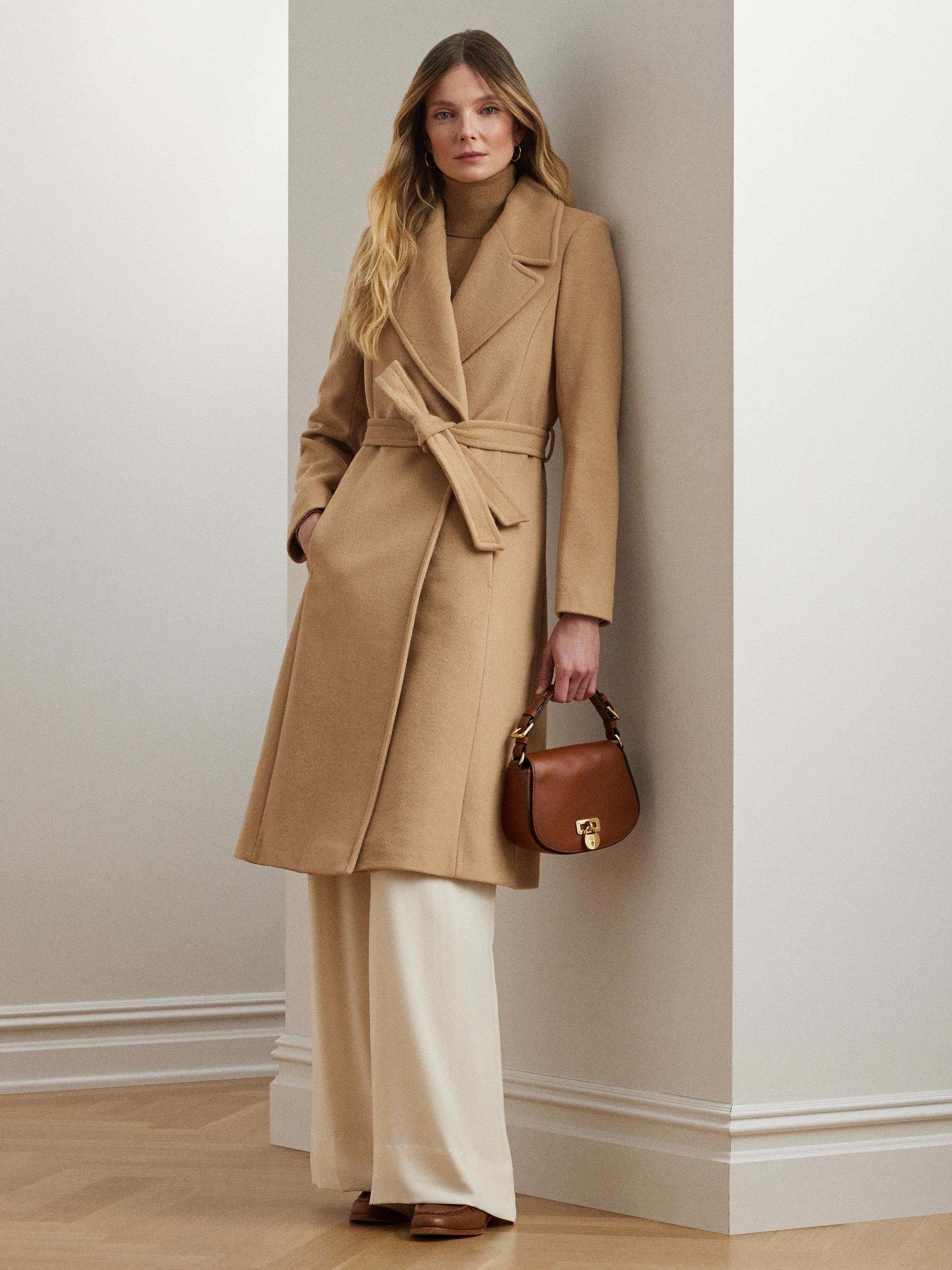 Lauren Ralph Lauren Wool and Cashmere Long Wrap Coat Camel