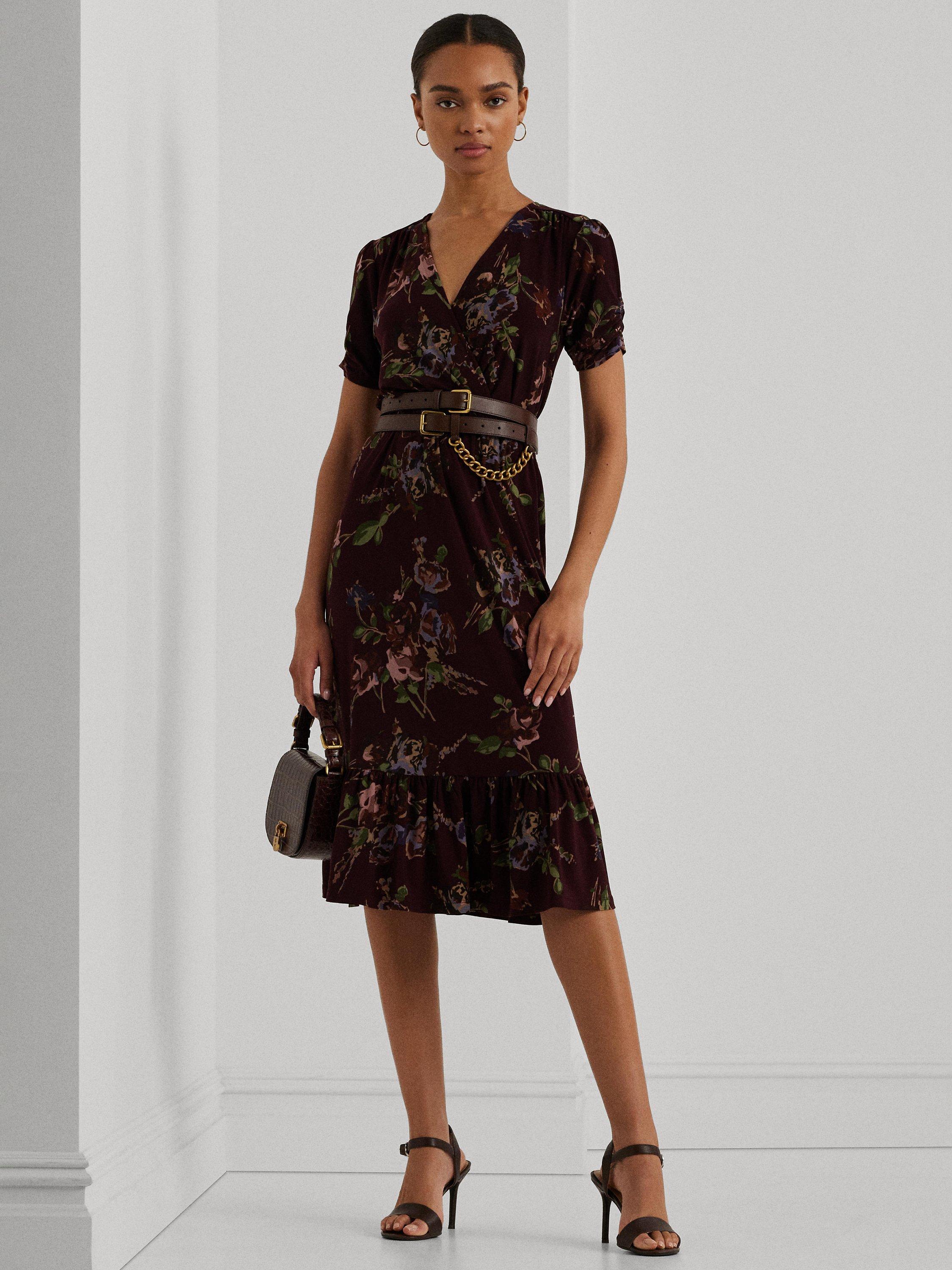 Lauren Ralph Lauren Lalaine Floral Dress Burgundy Multi