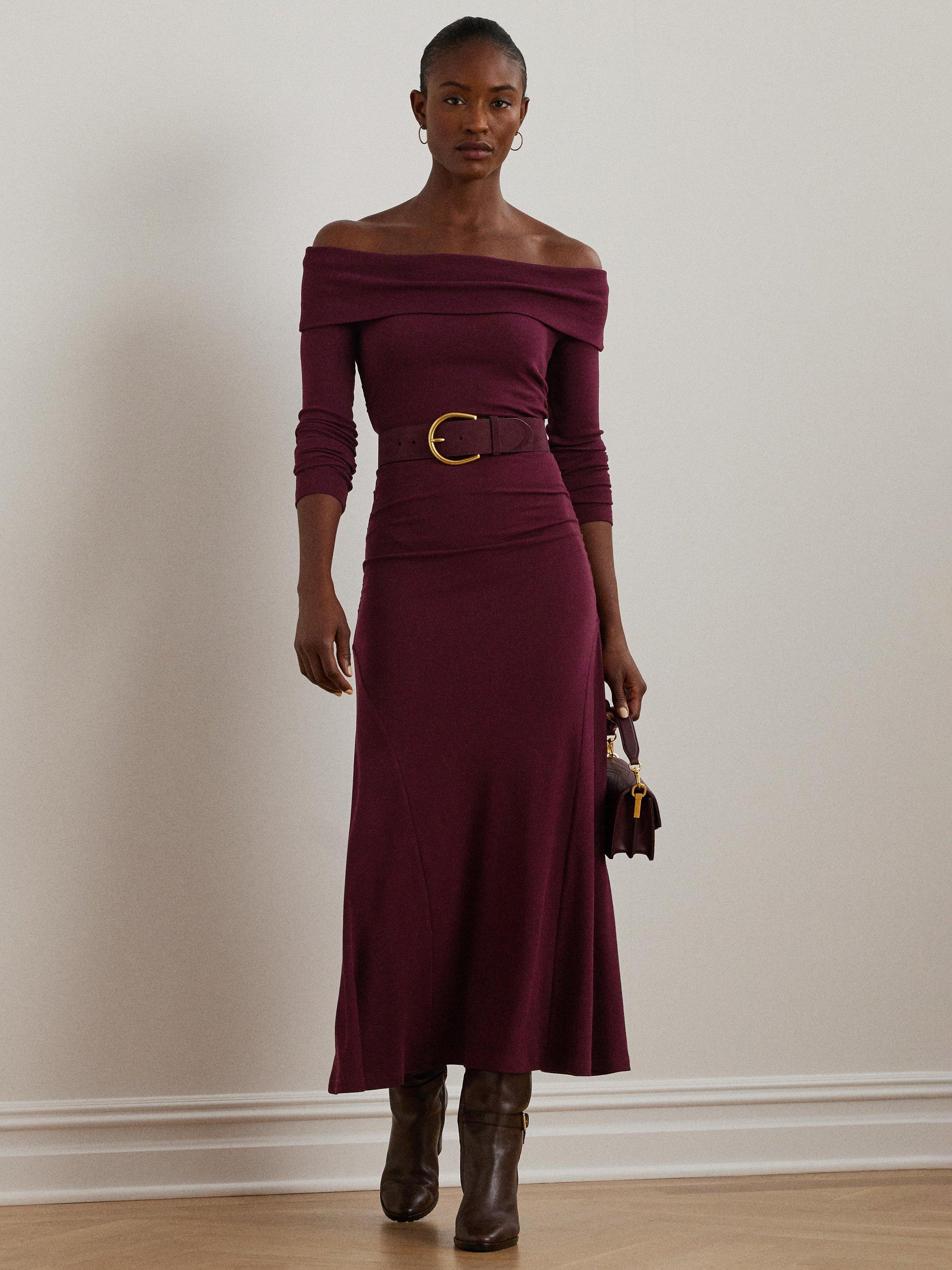 Lauren Ralph Lauren Elowyn Rib Knit Midi Dress Pinot Noir