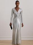 Ralph Lauren Nadira Twist Front V-Neck Maxi Dress, Silver