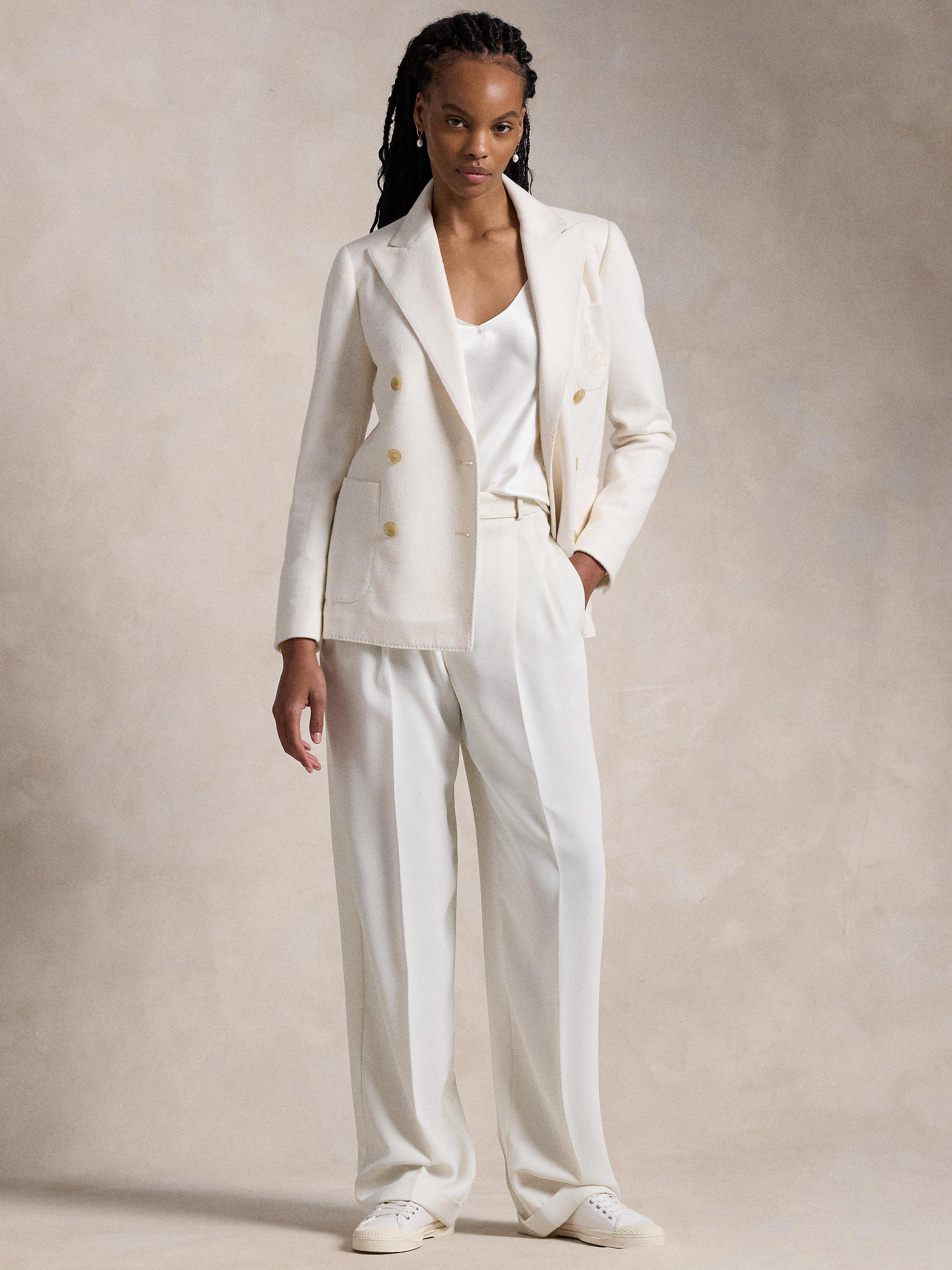 Polo Ralph Lauren Double Breasted Wool Blend Blazer Cream