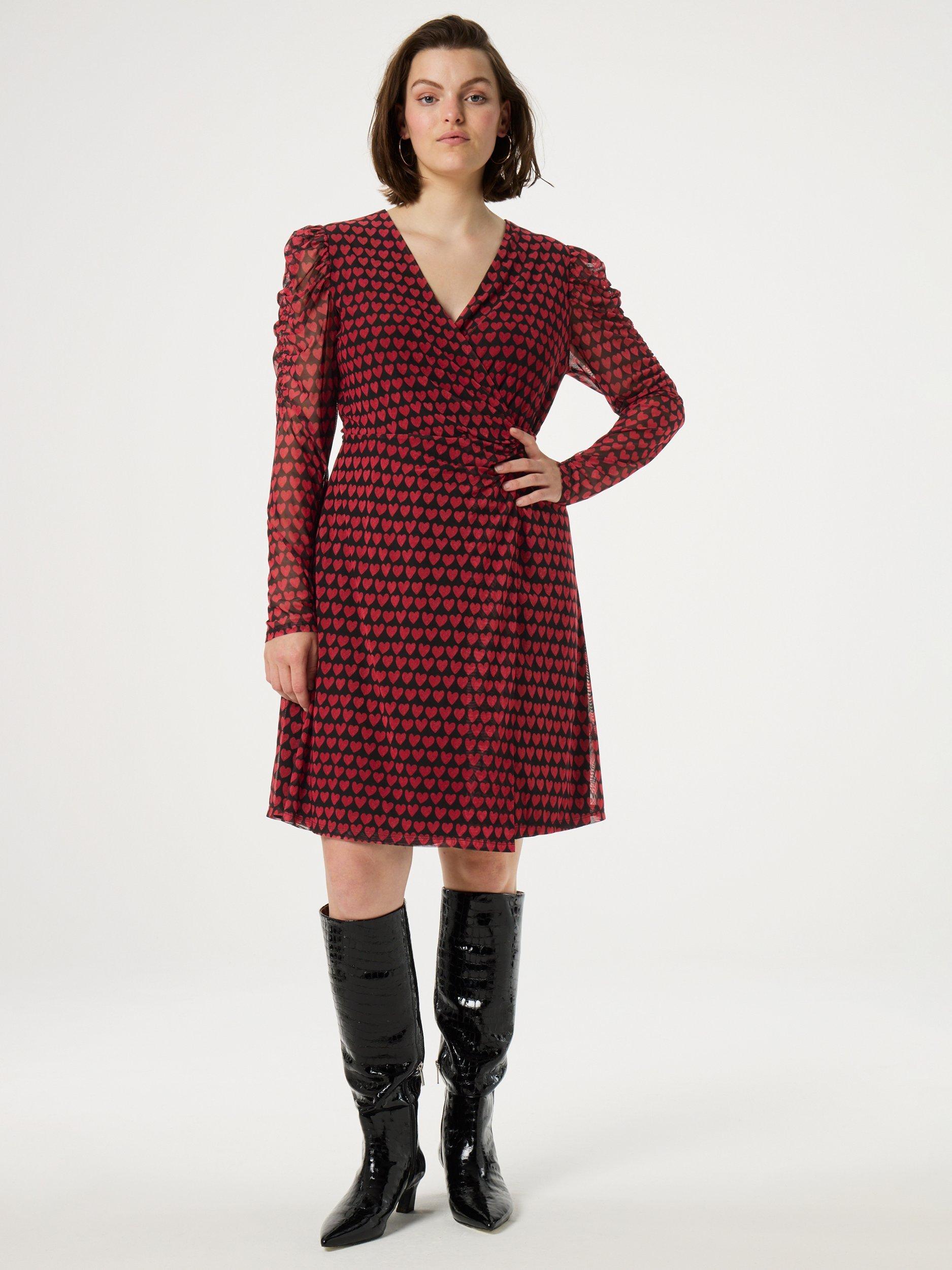 Fabienne Chapot Heart Print Wrap Midi Dress Black Red