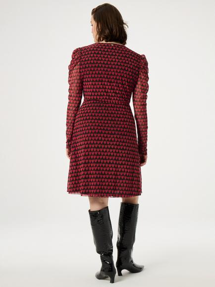 Fabienne Chapot Heart Print Wrap Midi Dress, Black/Red - view 2, Black/Red