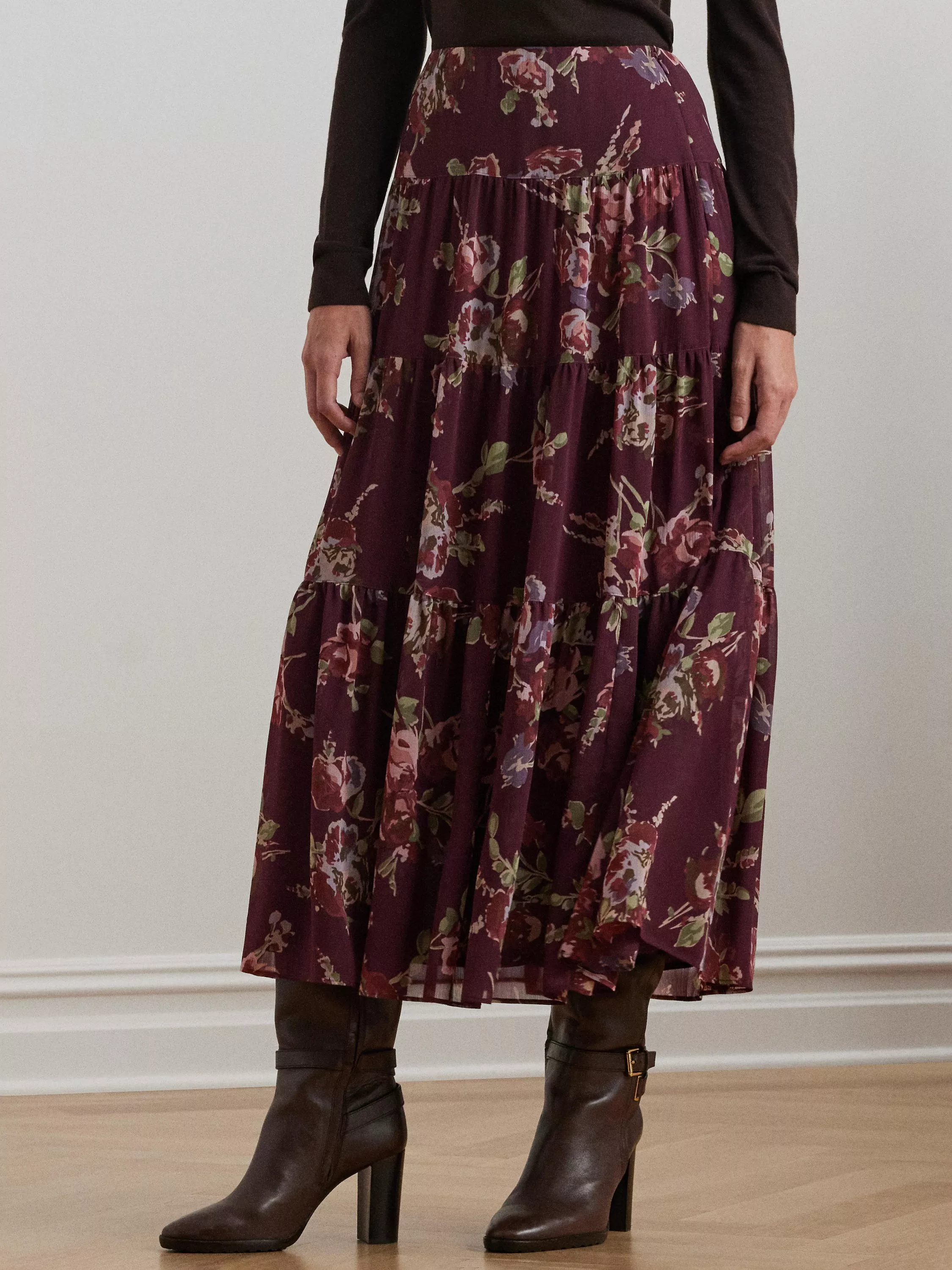 Lauren Ralph Lauren Pauldina Floral Skirt Burgundy Multi