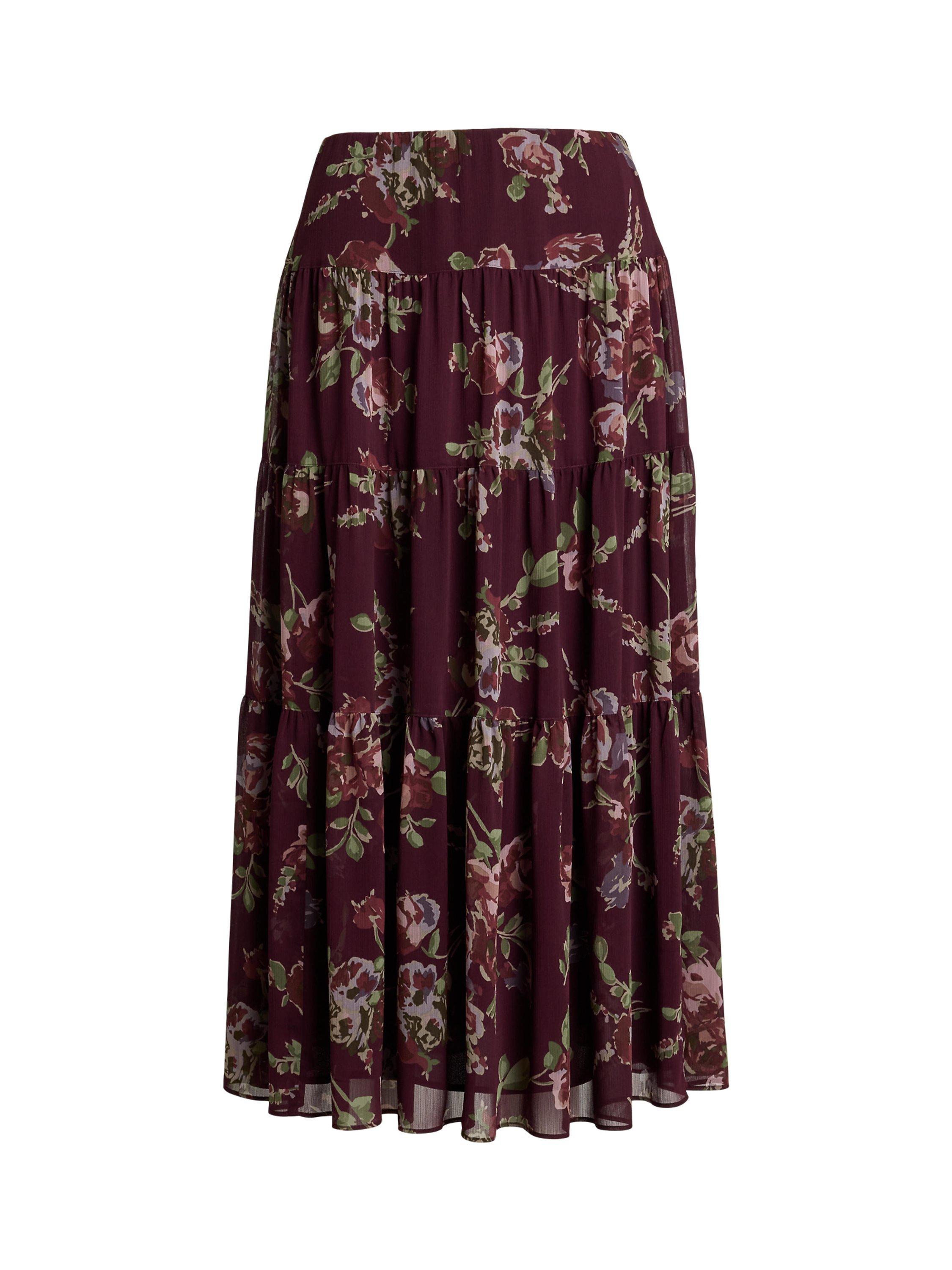Burgundy floral skirt best sale