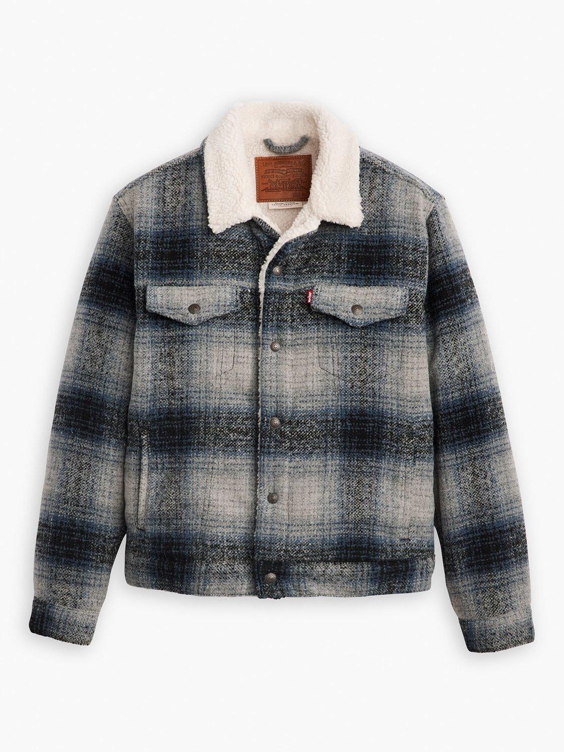 Levi s Type III Plaid Check Sherpa Trucker Jacket Car Park Grey