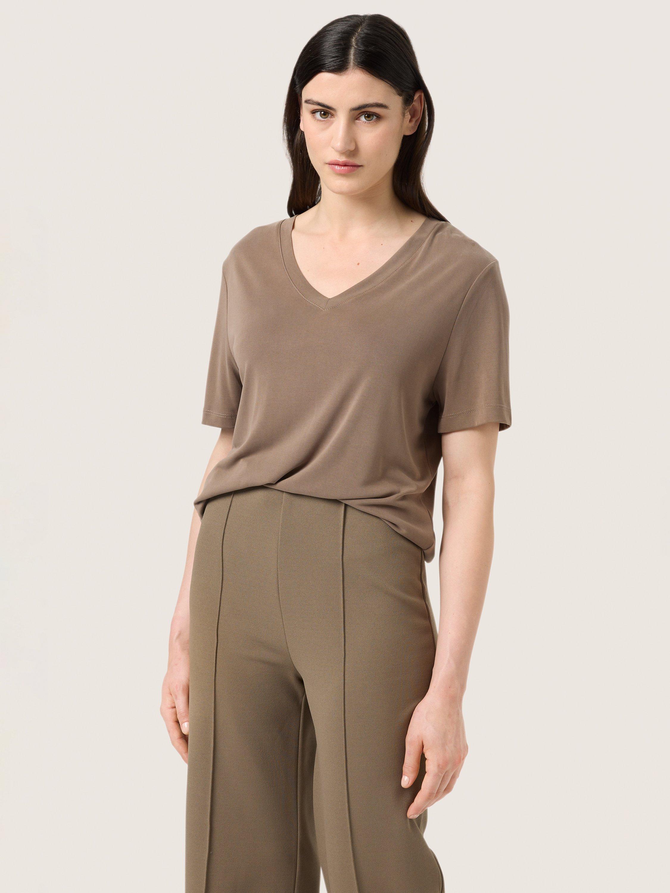 Product image 1 of 6, which shows Soaked In Luxury Columbine T-Shirt, Morel, XS