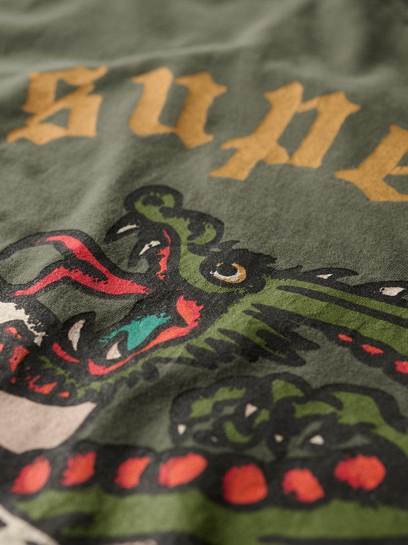 Product image 4 of 6, which shows Superdry Tattoo Back Graphic Loose T-Shirt, Dark Grey Green, S