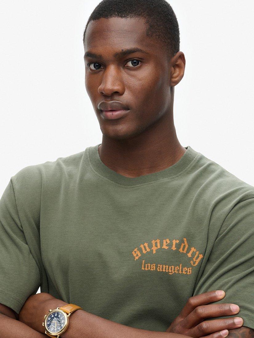 Product image 5 of 6, which shows Superdry Tattoo Back Graphic Loose T-Shirt, Dark Grey Green, S