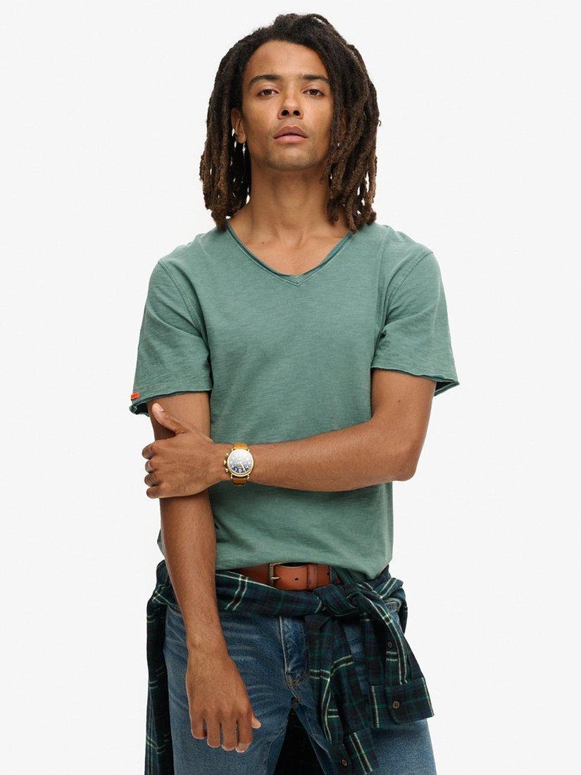 Superdry Raw Edge Slub V-Neck T-Shirt, Drius Green, S