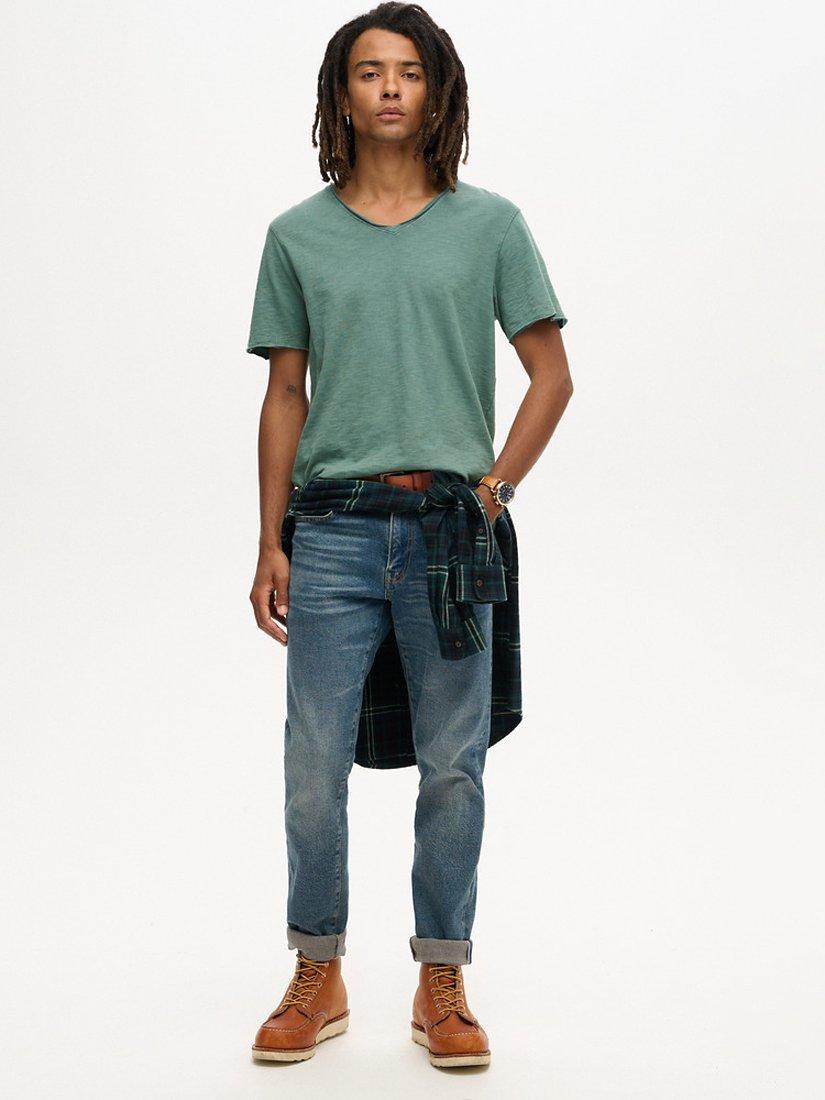 Superdry Raw Edge Slub V-Neck T-Shirt, Drius Green, S