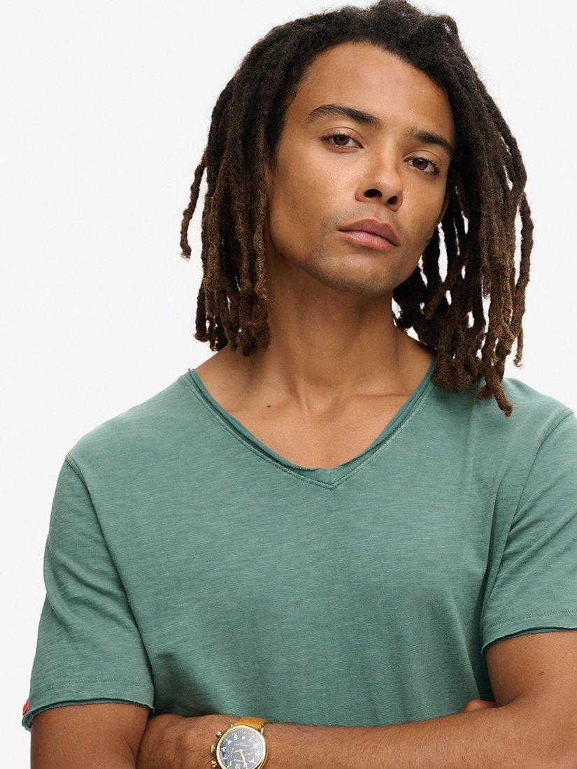 Superdry Raw Edge Slub V-Neck T-Shirt, Drius Green, S